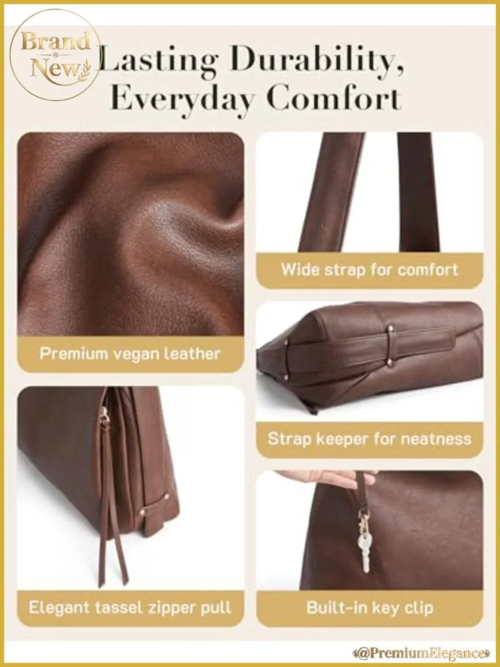 Leather Hobo Bag Women Shoulder Purse Crossbody Tote Laptop Pockets